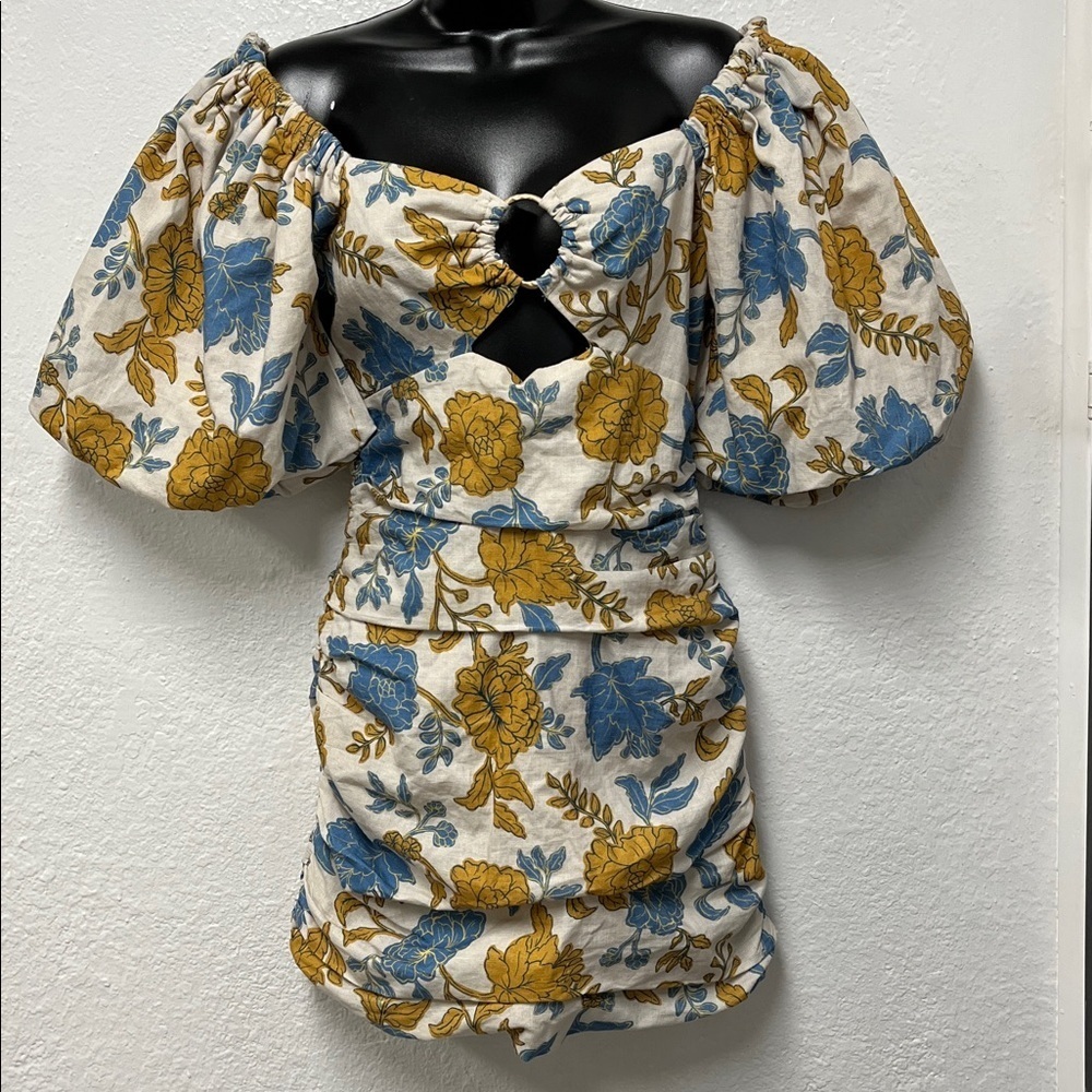 NWOT AMALIE THE LABEL SHOWPO EMERITA PUFF SLEEVE RUCHED DRESS VALENCIA FLORAL s2 - Picture 3 of 7